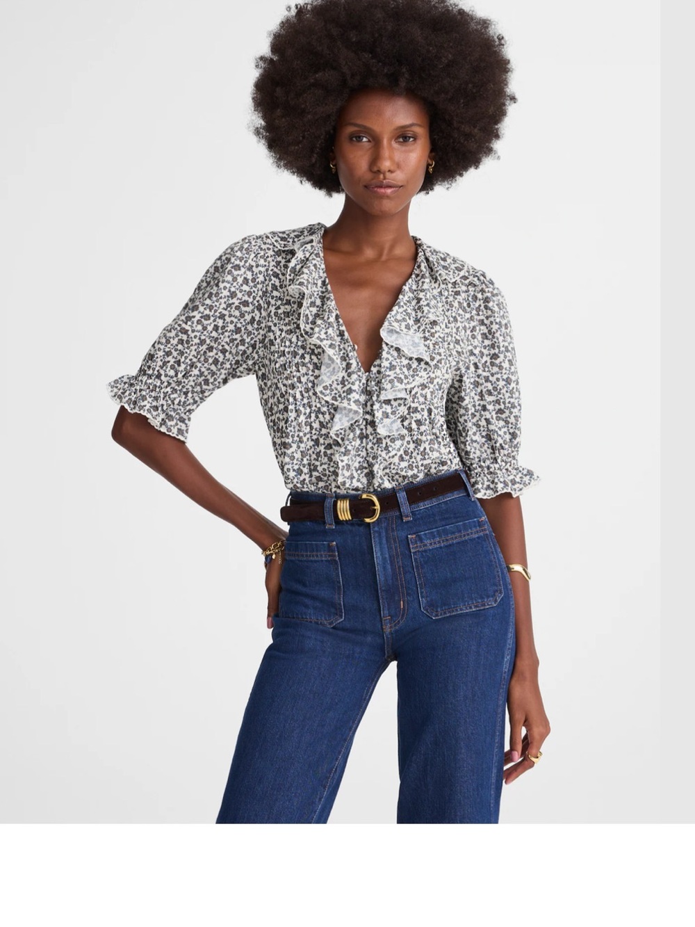 Madewell Floral Ruffle V-Neck Blouse
